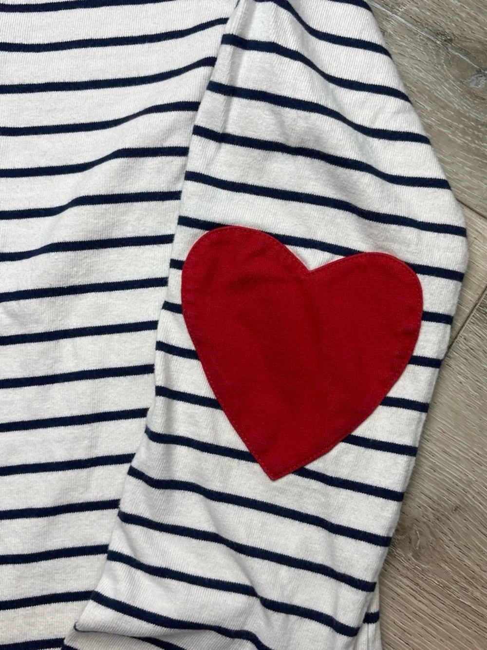 J.Crew Striped Boatneck Top with Red Heart Elbow Patches - XS